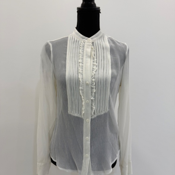 The Limited Silk Tuxedo Front Blouse, Ivory, Size M, Tailored Fit, Long Sleeves - Picture 1 of 9